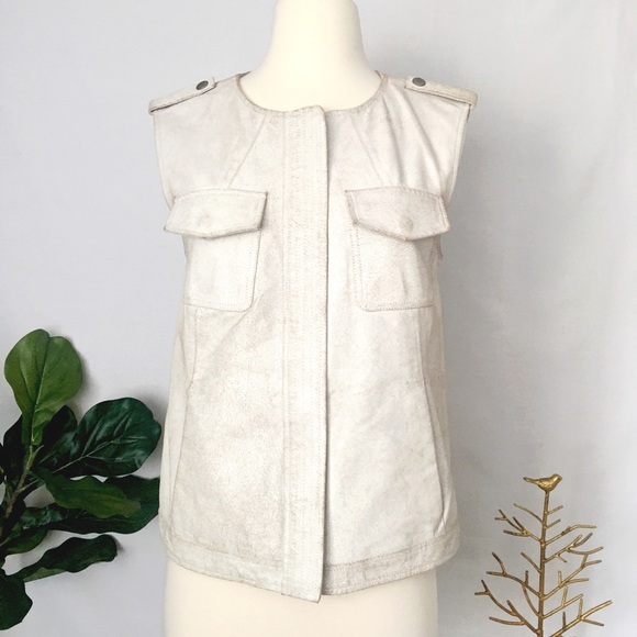 TROUVÉ Moto Vest Beige 100% Leather XS - Picture 2 of 8